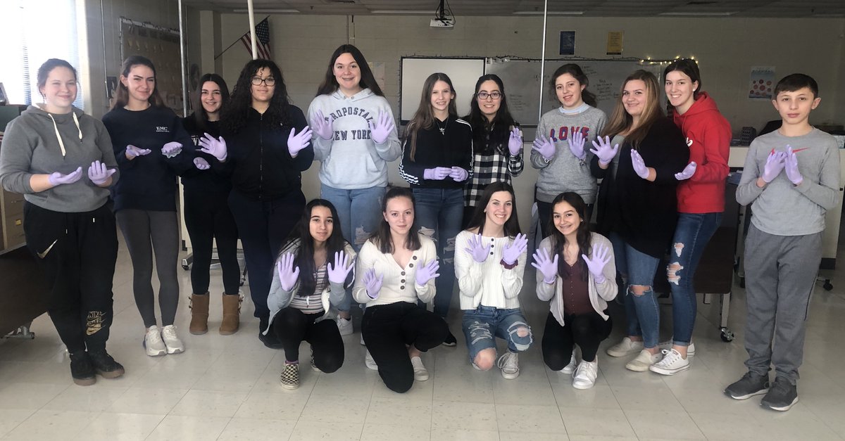 Health Careers 1, class of 2023, learning the importance of preventing the spread of infection with gloves and the all essential handwashing.