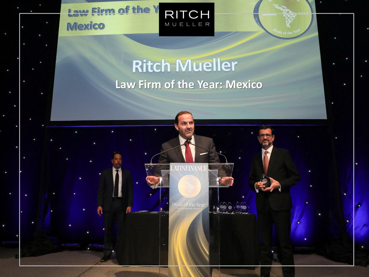 RitchMuellerMX's tweet photo. Ritch Mueller ganador como Mejor Firma del AƱo en MƩxico durante los @LatinFinance Awards #DOYT
y reconocido por su participación en 5 transacciones lĆderes en el marcado mexicano.#AbogadosLĆderes #Mexico
EspaƱol https://t.co/dHJgEjLrzr
English https://t.co/gOn8vpsqLj https://t.co/BHeV7ySGCS