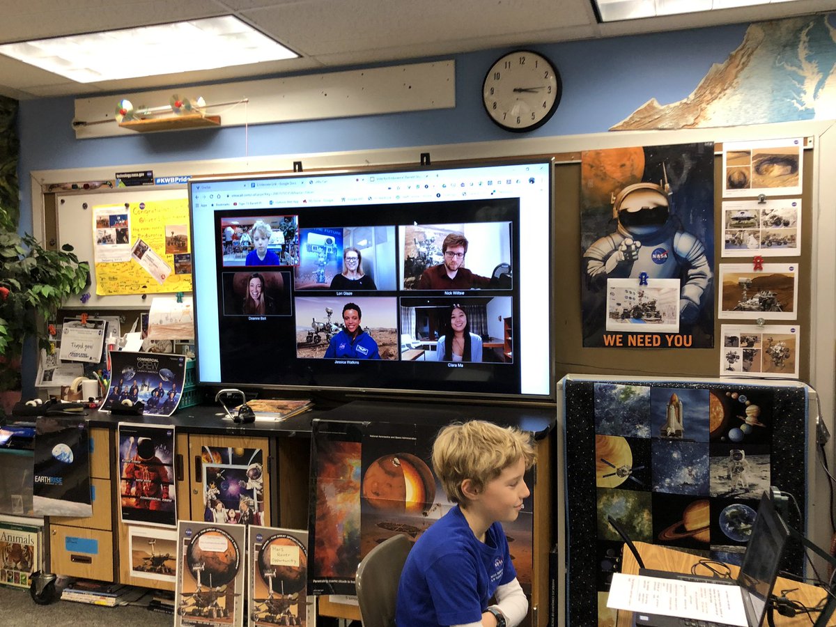 lsullivan's tweet photo. Wow! Oliver spoke w NASA Planetary Science Director Lori Glaze, astronaut scientist Jessica Watkins, JPL engineer rover driver Nick Wiltsie &amp; grad student Clara Ma who named Curiosity Rover! Interview Name Mars 2020 Rover Contest @K12FutureE #KWBPride #APSisAwesome @APSVirginia https://t.co/jiVOS7Bpdd