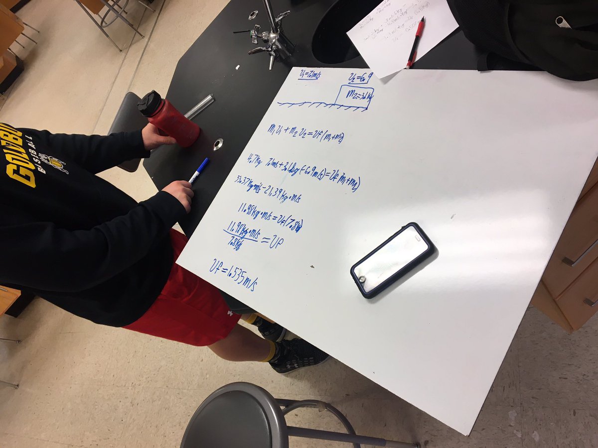 SteveMaier_'s tweet photo. Today in #AlvaPhysics: creating conservation of momentum problems with a subtle error embedded in them. On Monday, groups will and present as part of review! (Idea inspired by @kellyoshea https://t.co/0PXs3qnsNq) https://t.co/pctJLyAppC
