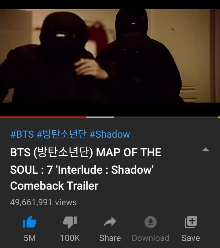 01Btsxarmy's tweet photo. Less than 350k views for SHADOW to get 50M on YT.

Let's reach 50M before Feb.3.
Use the tag below to reach more ARMYs:

👉#ShadowOnTop

https://t.co/D8gOGpz112

#BoyWithLuv #BestMusicVideo #iHeartAwards @BTS_twt https://t.co/Nxhm9O5iaA