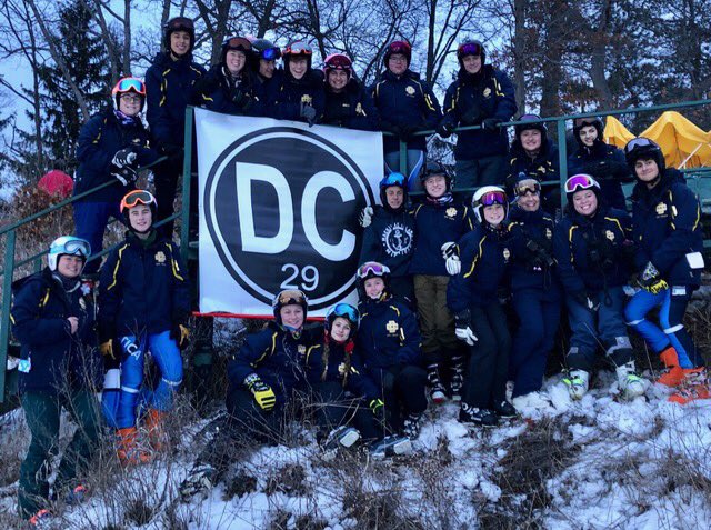 DCDSAthletics's tweet photo. SKI TEAM:
Inaugural Dan Costigan Invitational ski race, held at Pine Knob, in honor of the DCDS coaching great, who led the program for 26 years until leaving us too early, in 2010. A true pioneer of the sport. #29 was Dan’s racer number. #dcdsathletics #jacketup https://t.co/IM6NWoz693
