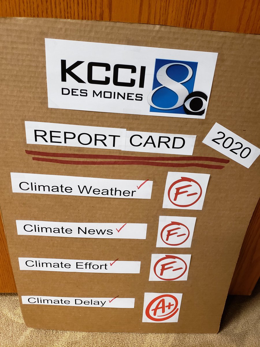 Sign #2 at #climatecrisisparade looks at the role of our local media.  Trust me, they both have worked hard to earn these grades.  National media: don't be smug, you don't grade out much better, except for <a href="/guardian/">The Guardian</a> and <a href="/WeatherProf/">Jeff Berardelli</a> and crews.  <a href="/ClimateCrisis/">Select Committee on the Climate Crisis</a> #IACaucus