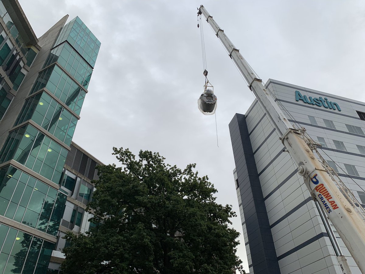 Elekta_ANZ's tweet image. The first @Elekta Unity in Melbourne being lifted over the tree of life at the Olivia Newton-John Cancer Wellness and Research Centre #MRLinac #Unity #ElektaUnity #RadiationTherapy @FarshadForoudi @dr_khor