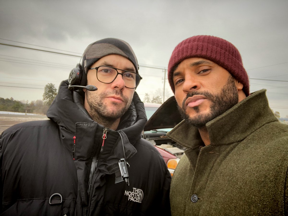 MrRickyWhittle's tweet photo. Just out here in snow storms shootin season 3 of #AmericanGods wit ma boy @BarrettAxford #godsquad #fam https://t.co/w4e6nkhZSr