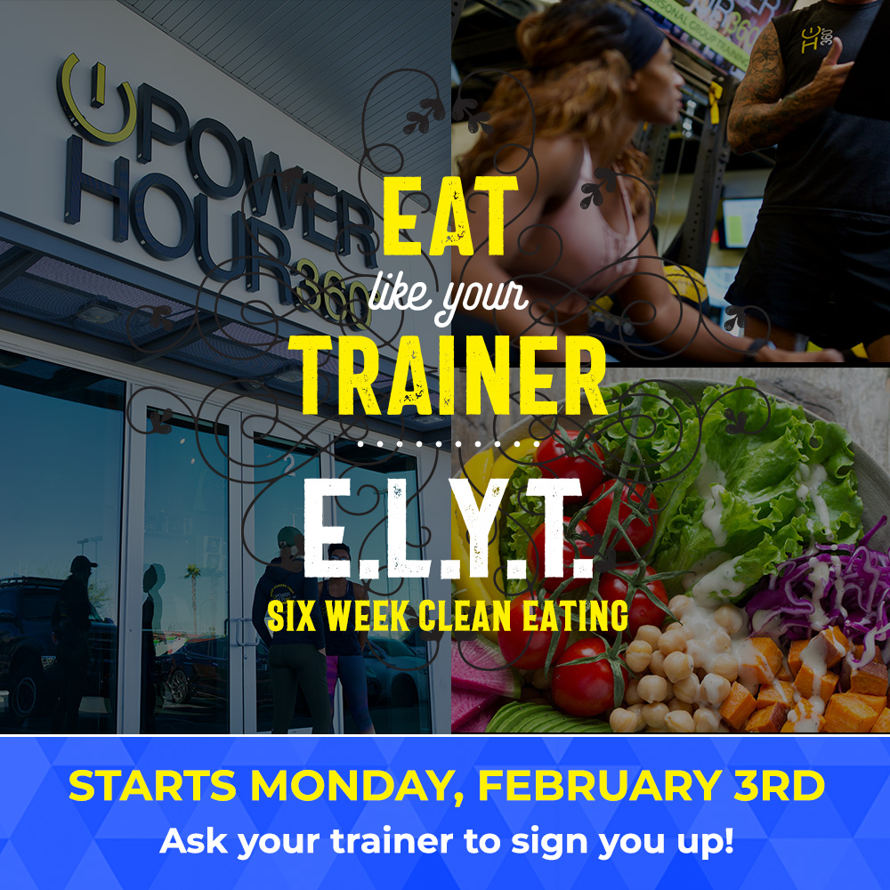 powerhour360's tweet photo. EAT LIKE YOUR TRAINER! This 6-week clean eating program starts Monday! Stop by any of our studios to find out how you can eat better, lose weight, get fit &amp; feel great. Join our Facebook group to receive nutrition advice &amp; meal prep tips. See trainer for details #PowerHour360 https://t.co/ajkrmG7nhO