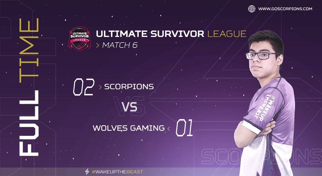 🦂 | #Victoria
🗡️ | <a href="/USurvivorL/">Ultimate Survivor League</a>
📰 | 2 - 1

Nos llevamos el encuentro ante <a href="/WolvesGamingGG_/">Wolves Gaming 🐺⚡(#🇭🇳 QuédateEnCasa.🏡)</a> por la sexta fecha de la #USL. 🦂🔥

MVP: <a href="/KO1CH1_cr/">Koichi Navarro</a> 🏅

#WakeUpTheBeast