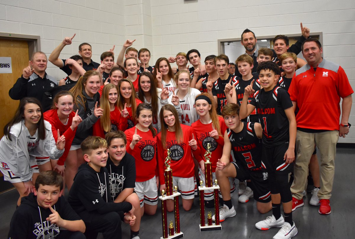 mbmsbball's tweet photo. THE CHAMP IS HERE! #AllWeDoIsWin Girls Win 35-19 #mto Boys Win 37-23 #GUS 1st Time in @MalcomBridgeMS history that both teams are champions! #WERUNTHISTOWN! #mbmspride #TheBridge https://t.co/d8bY1EGm6m