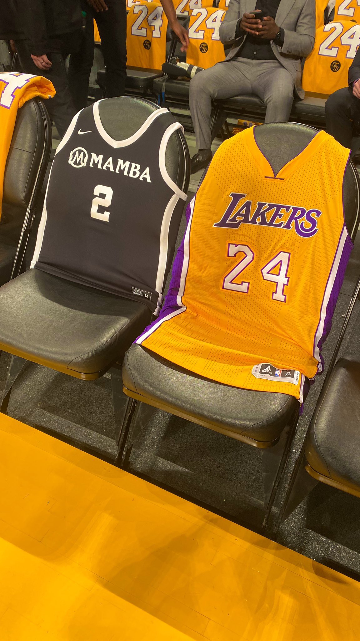 NBACentral on Twitter: "The Lakers place Kobe’s & Gigi’s jerseys on the