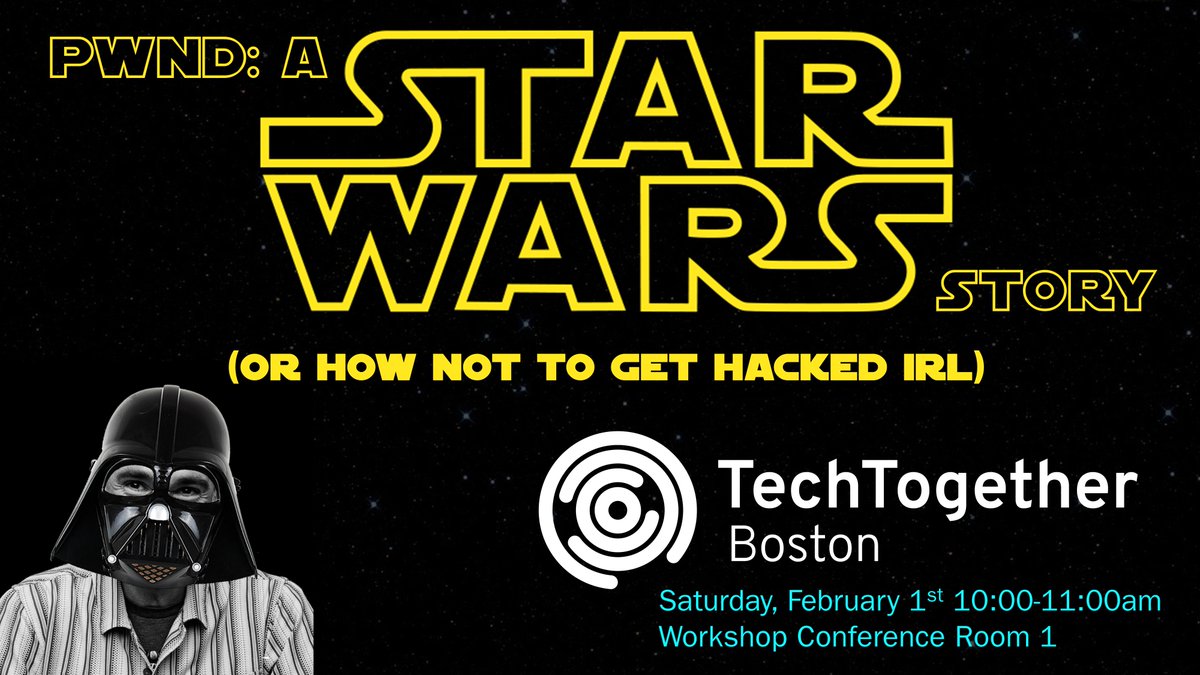 Excited to be back at Boston’s largest all-female, femme, and non-binary hackathon with <a href="/TechTogetherBos/">TechTogether Boston</a> and @ArmoredThings for a look at how not to get hacked IRL (or at a hackathon) with lessons from the Empire. #seethefuturebethefuture #cybersecurity #infosec