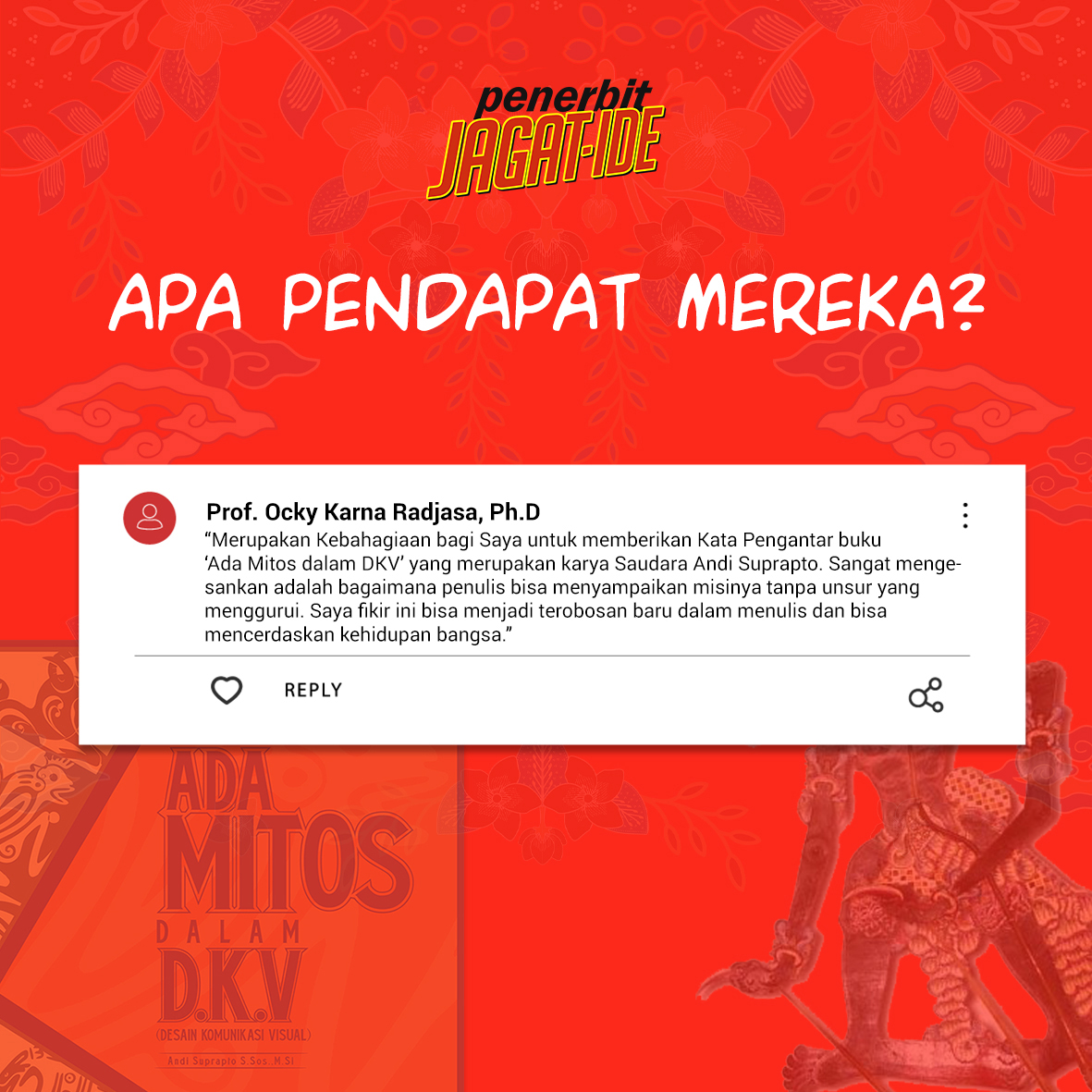 jagatide's tweet photo. Buku Ada Mitos dalam DKV ditulis dengan gaya bahasa yang menarik sehinggs pembaca merasa tidak sedang digurui.
Penasaran dengan isinya? Klik link di bio untuk pemesanan!
#perbit #buku #bukudesain https://t.co/OJAmU501eO