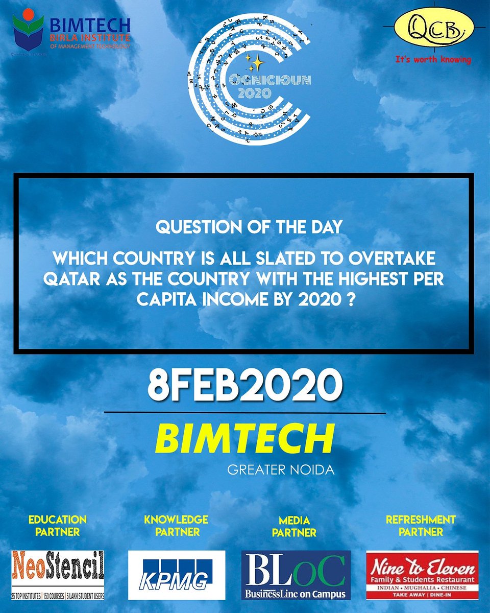 QcbBimtech's tweet photo. The time for North India's biggest Business Quiz is near. Test your brain for it with an interesting question!
Don't forget to register yourself for Cognicioun 2020:
https://t.co/ulzcdc0jow
https://t.co/yFExxrYWt2
#cognicioun2k20 #excitingprizes #Sabsebadaquiz #Bequrious #QCB https://t.co/uDfXXu1b8w