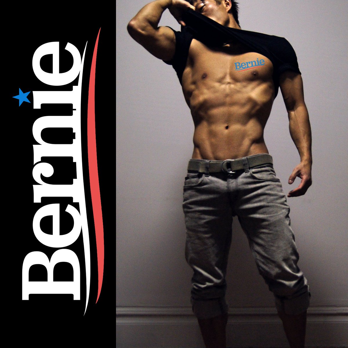 Synkwan's tweet photo. So my cousin suggested that I should partake in this #hotboysforbernie thingy...
#BernieSanders #Bernie2020 #FeelTheBern #abs https://t.co/XTAxfxpgxK