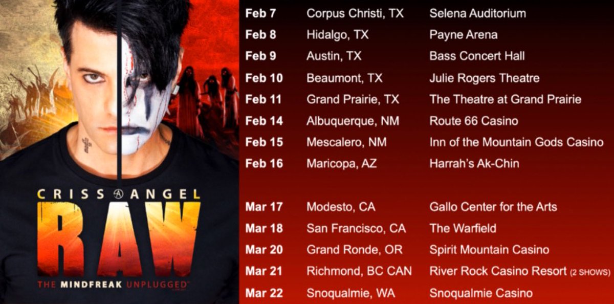 CrissAngel's tweet photo. I’m coming to you! #CrissAngel #RAW #Tour begins Feb 7, 2020... GET TICKETS: https://t.co/KarvSWlFvU https://t.co/NXW8EglQU8