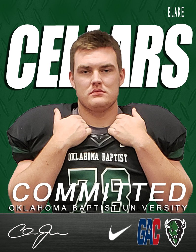 Blake_Cellars78's tweet photo. I am blessed to say I will be furthering my football career at Oklahoma Baptist University!!! I thank God for blessing me with this opportunity, as well as my parents, family, coaches, and my teammates. They have all given me such great opportunities to better myself! #COMMITTED https://t.co/VJJwXv6dpq