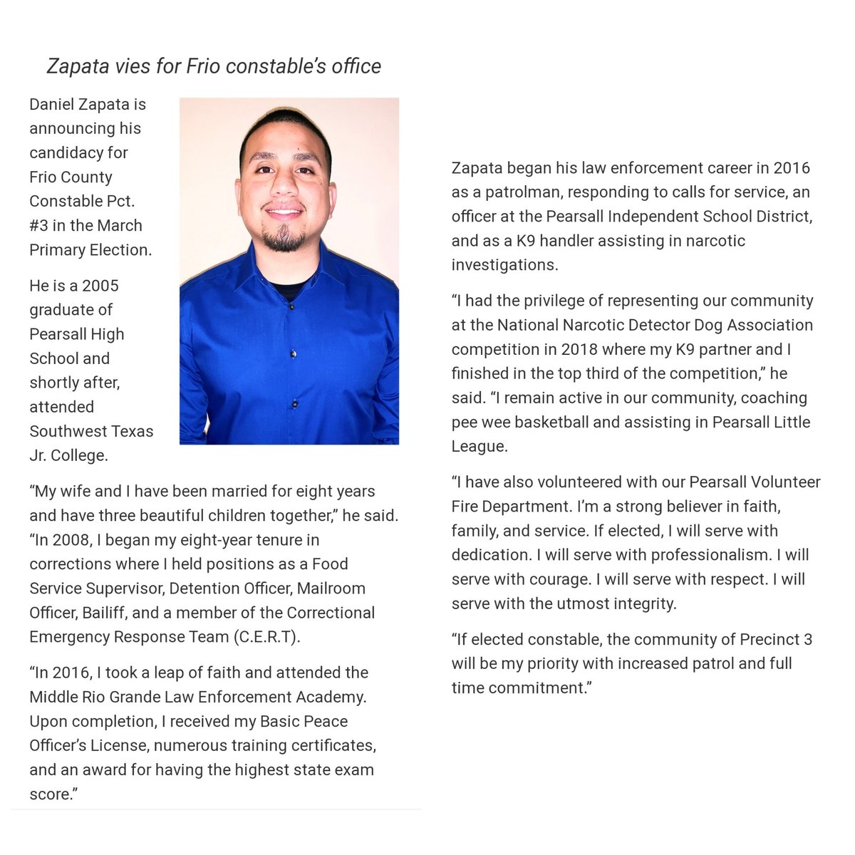 daniel_zapata24's tweet photo. Vote Daniel Zapata For Frio County Constable Pct. 3 https://t.co/6fvcubVcW7