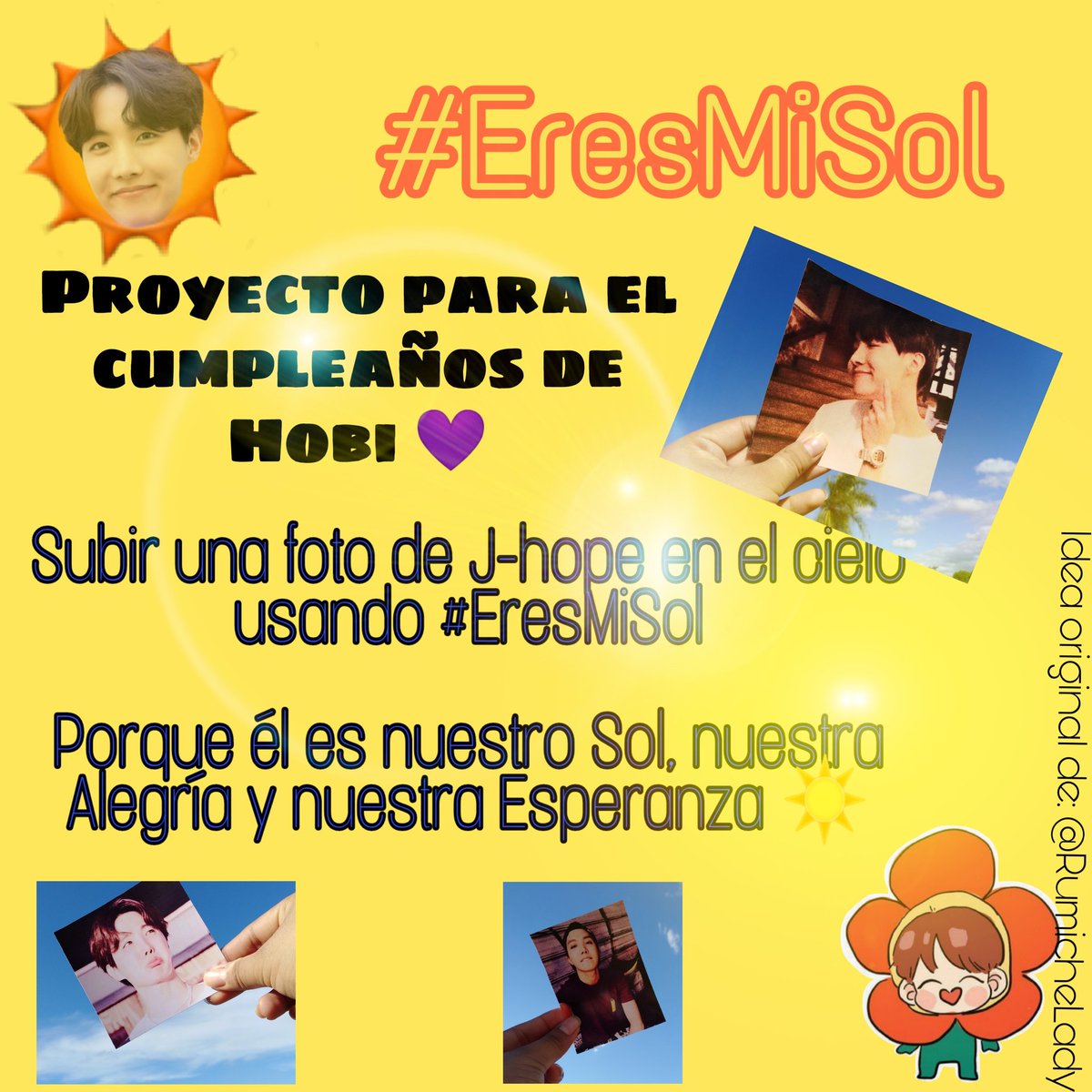 RumicheLady's tweet photo. ☀️ Empieza febrero y se acerca el cumpleaños de nuestro Hobi 💜 uno de los proyectos para Army de habla española o castellana es usar el #EresMiSol Participen 🥺 @BTS_twt #BTS #BTSARMY #HOBI #JungHoseok #JHOPE https://t.co/N2l1V6Dh2i