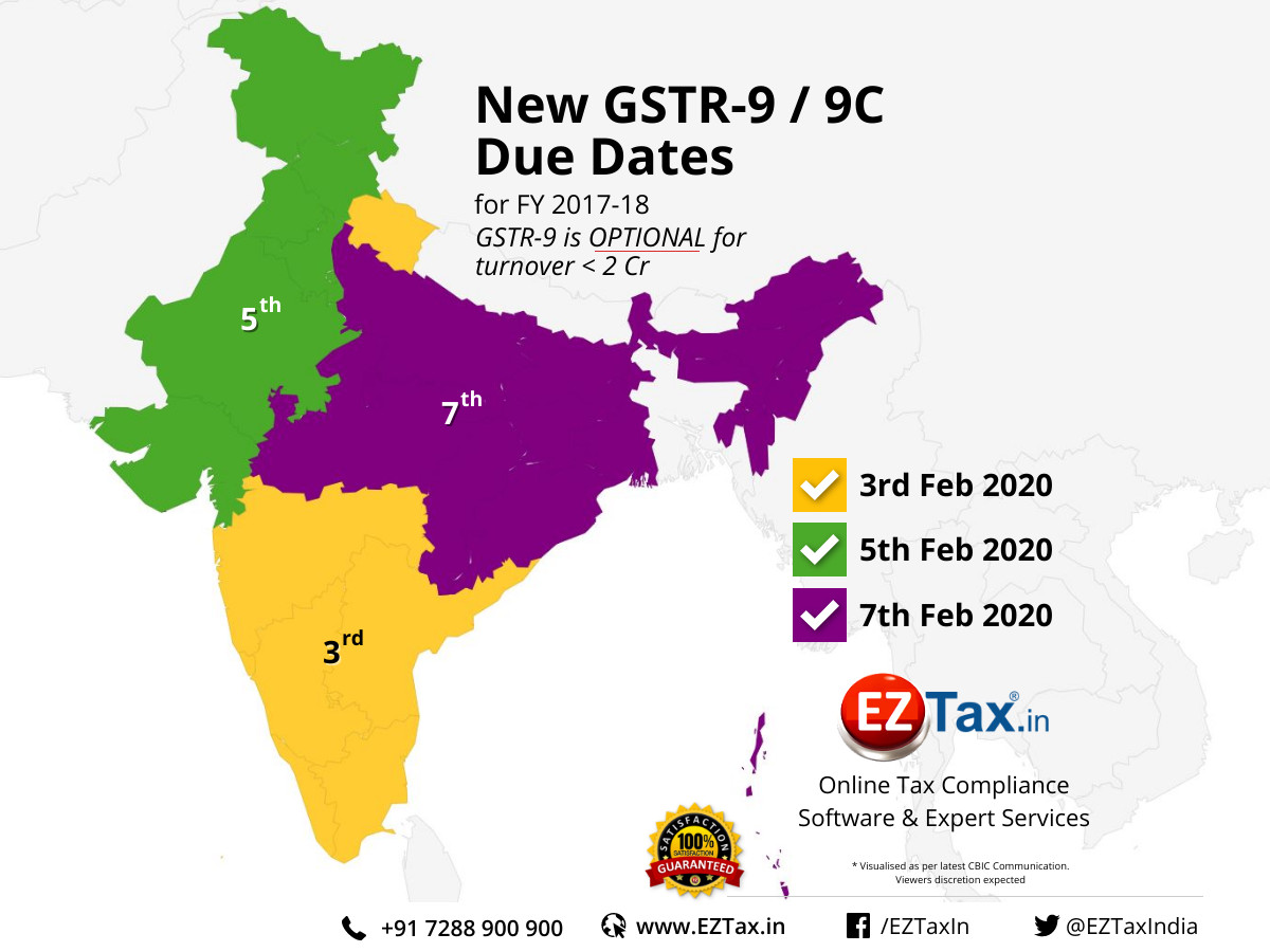 #CBIC announced #GSTR9 #GSTR9C for FY17-18 extend due dates in staggered manner to 3/5/7th Feb 2020

https://eztax.in/gst/ > Easiest GST Accounting Software

#GST #GSTR9Extend #GSTR9C1718 #GSTR9CExtend #founders #economy #budget #money #SaturdayMorning #gstr9extension #eztax