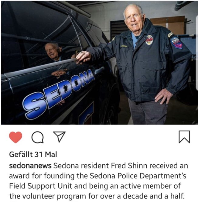 CharlesRHusted's tweet photo. Sedona PD’s own, Fred Shinn, featured @sedonanews for his years & thousands of hours Volunteer service #oneofakind - We 💙 our Volunteers #SelflessServiceForAll https://t.co/u8KLqlSqAd