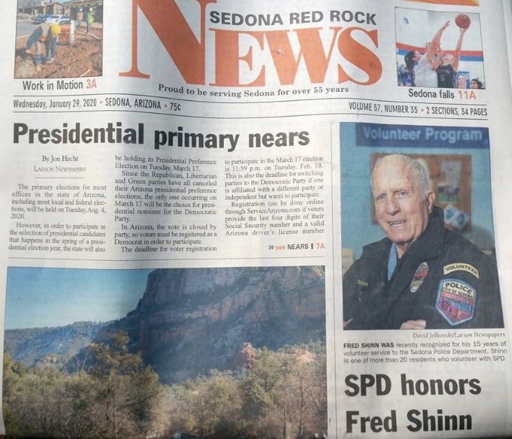 CharlesRHusted's tweet photo. Sedona PD’s own, Fred Shinn, featured @sedonanews for his years & thousands of hours Volunteer service #oneofakind - We 💙 our Volunteers #SelflessServiceForAll https://t.co/u8KLqlSqAd