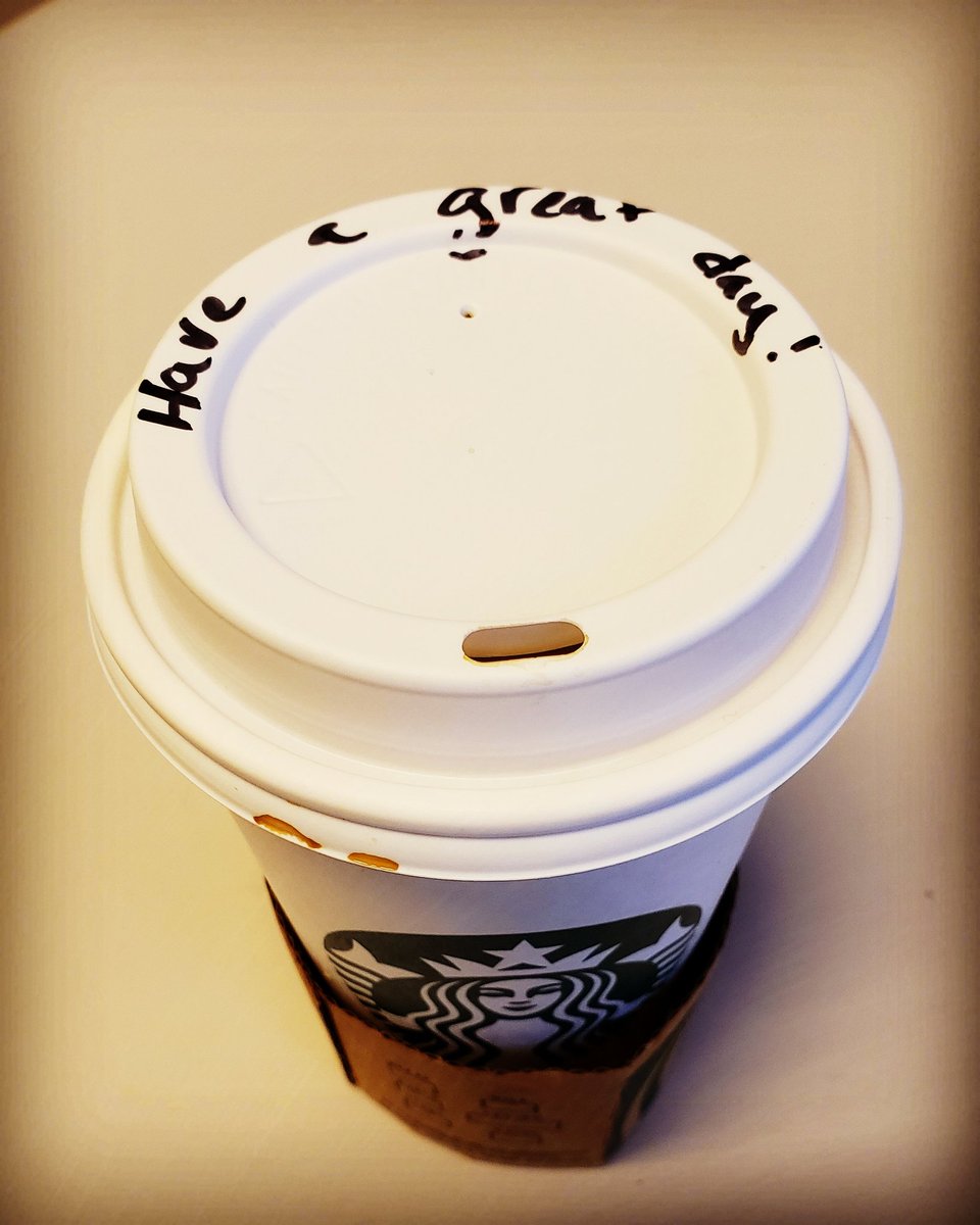 Late tweet...
Shout out to the baristas for the note on my regular order.  Nice way to begin the day!!! 🙂 <a href="/Starbucks/">Starbucks</a>