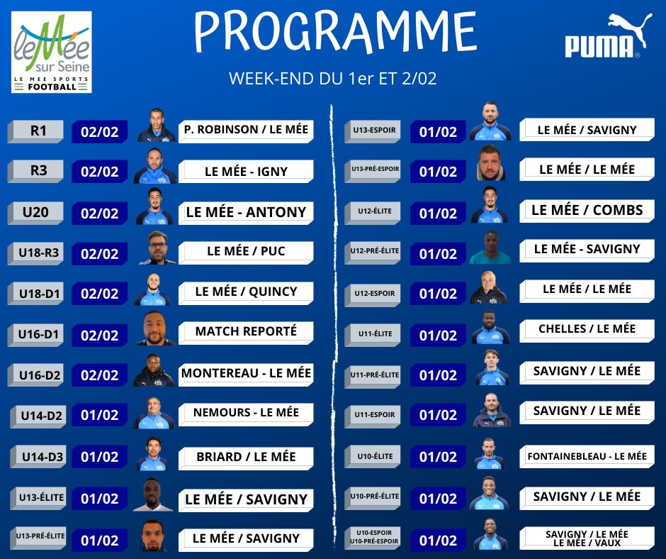 🚨 PROGRAMME DU WEEK-END POUR NOS ÉQUIPES À 8 ET À 11