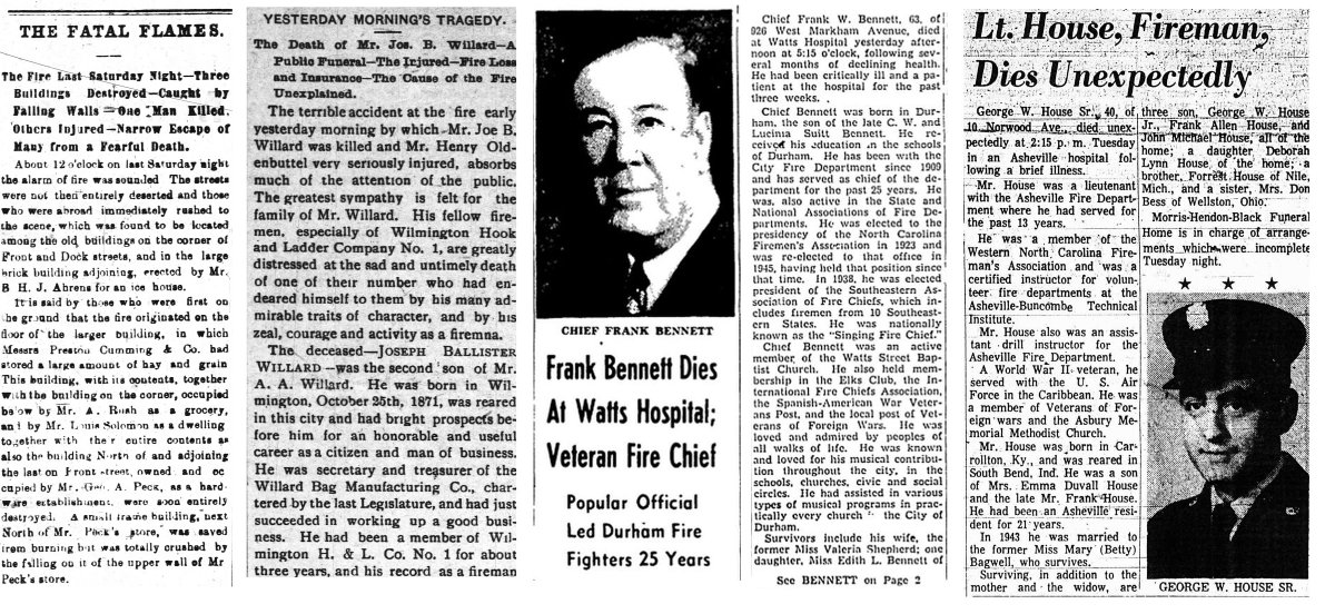 legeros's tweet image. FIRE HISTORY - The #NCFFF has announced the firefighters to be added to the state memorial in May, includes four legacy #LODDs from @WilmingtonFD, @durhamcityfire, and @AshevilleFD, info on FB side: facebook.com/LegerosFire/ph… @NCFallenFire