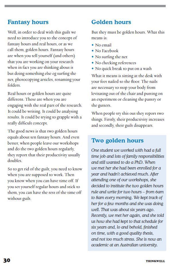 ithinkwellHugh's tweet image. One reason people feel #guilty is due to fantasy hours. You tell yourself you&apos;re working but really not doing much.
Real hours are a way to reduce guilt.
Real = no distractions, just doing the job.
2 Real hours = 10 Fantasy hours. And less guilt.
#PhDForum #ECRchat #postdoc