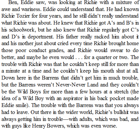 mulling over your crush huh... for two long ass paragraphs... "richie's sometimes enchanting, often exhausting charm" oh my god kaspbrak you've got it BAD