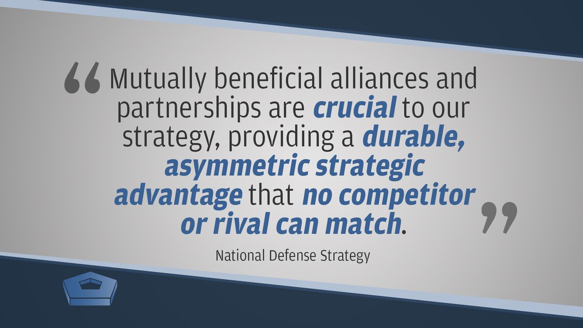 Graphic with a quote from the National Defense Strategy about alliances and partnerships.