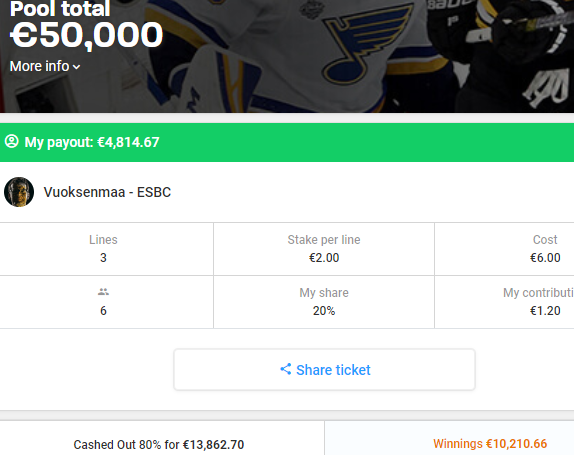 ESBC_Vuoksenmaa's tweet image. Moni on kysynyt, olemmeko lopettaneet @ColossusBets kimppamme?

Emme toki. #ColossusBets P8 #vakio ja eri #Moniveto'poolit ovat parhaita löytämiäni #vedonlyönti markkinoita koko urallani.

Kimppani täyttyvät nykyisin ylinopeasti ja katoavat siksi. Pelaamme vain tuottorivit.