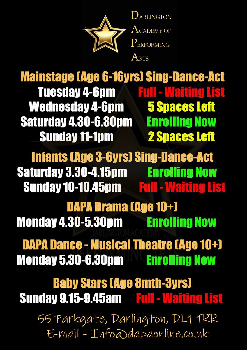 It's a New Month, New Class, New Starters kind of day!
Our new Saturday classes start today and there is still time to reserve your space for this afternoon.
Get in touch now! #performingarts #darlington #lovedarlo