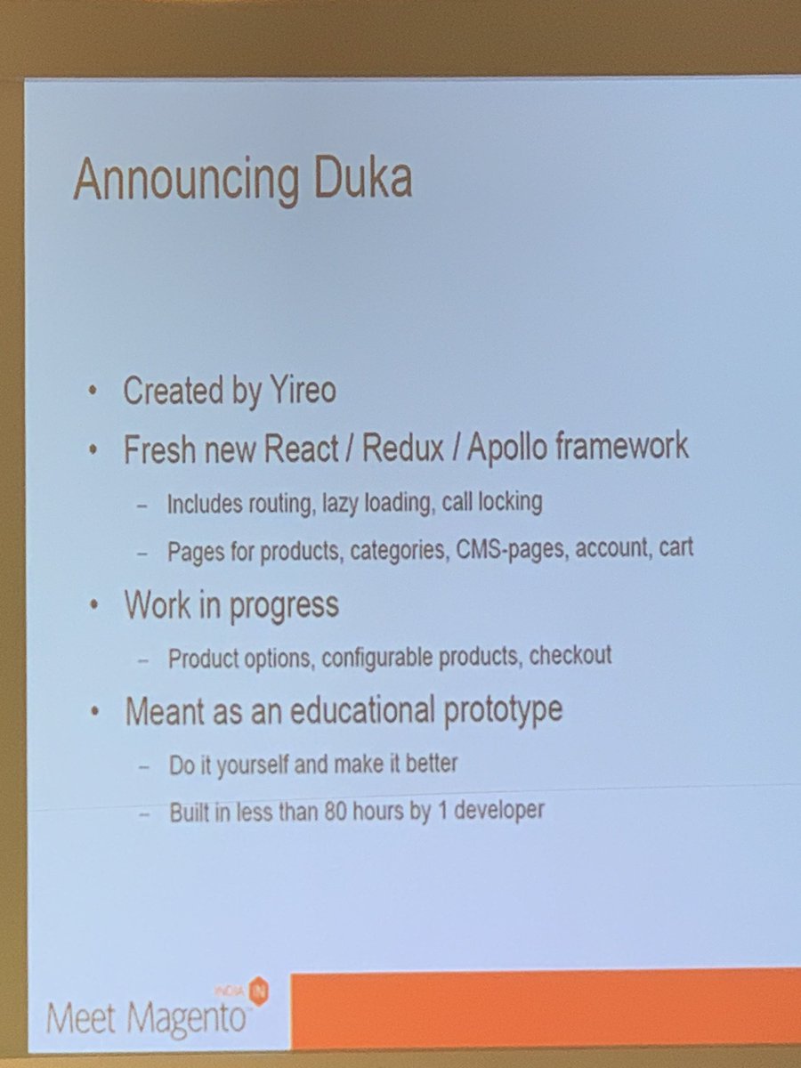 _redChamps's tweet photo. Duka upcoming pwa solution for #Magento by @yireo @jissereitsma #mmin20 https://t.co/DrCbdJkwe4