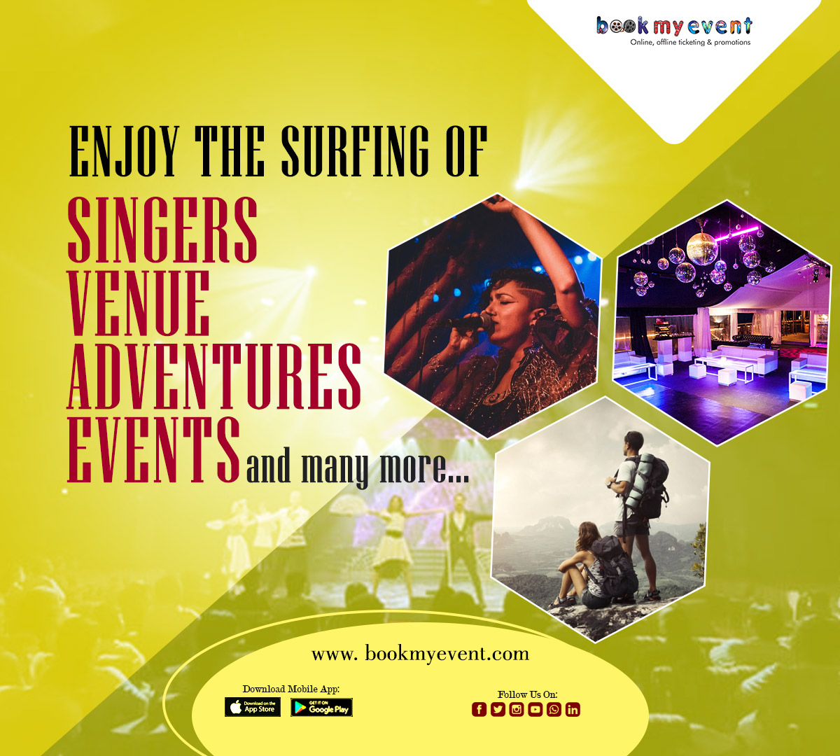 Enjoy the surfing of Singers, Venues, Adventurs, Events and many more..

Vist: bookmyevent.com

#Bookmyevent #Online #Tickets #Singers #artists #Venues, #Adventurs, #Events #DelhiNCR 
Mobile: 9810893803 or Toll Free No: 1800-11-8590