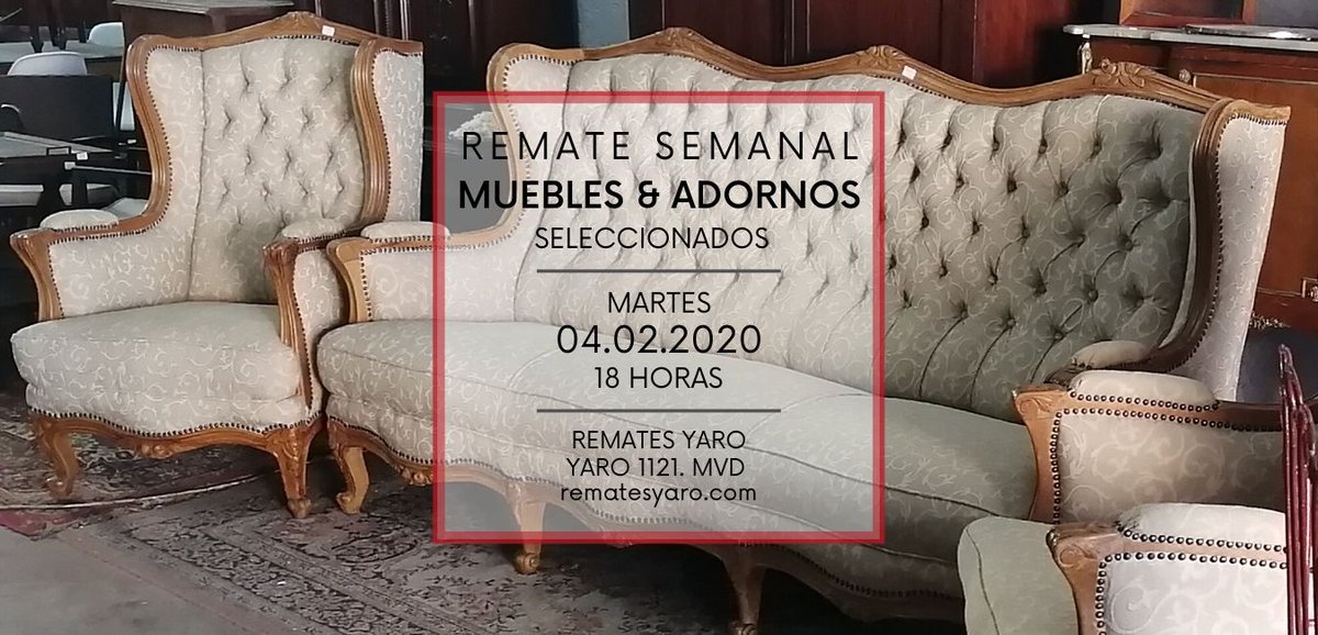 RematesYaro's tweet photo. 🔴 Martes 04.02.20 en Remates Yaro/ Casa de Subastas
🟠 #SUBASTA SEMANAL DE #MUEBLES Y #ADORNOS SELECCIONADOS
#Mobiliario, #Adornos, #Antigüedades #Arte

🌐 Conozca más lotes ingresando en nuestra web: https://t.co/ACjisEz0h4 https://t.co/1tUtjmO5fe