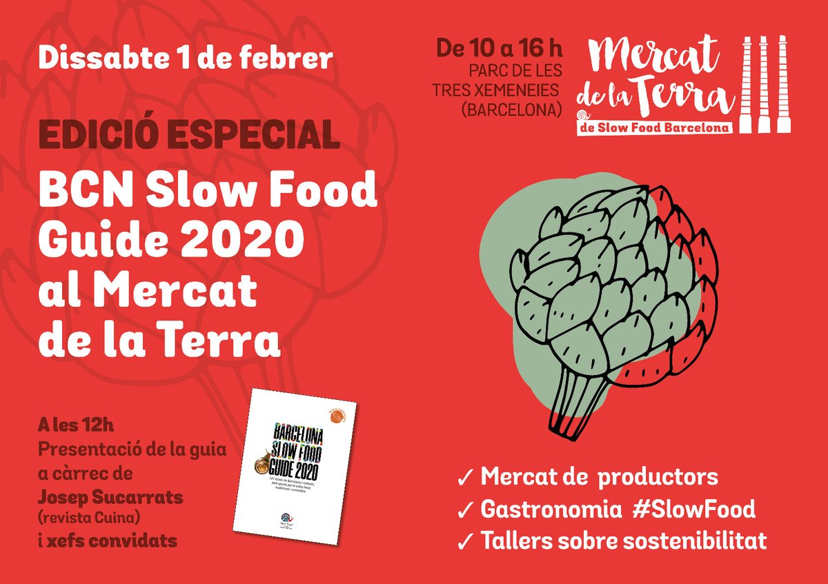 LosFoodistas's tweet photo. Hoy a las 12h presentación de "#Barcelona #slowfood Guide" en Mercat de la terra, con Daniele Rossi @josep_sucarrats los #chef @MadXef #XavierPellicer
Actividad #gratis recomendada por la #AgendaFoodista Info ➡️https://t.co/QOF0uf0QSl https://t.co/dnKhEseXrx
