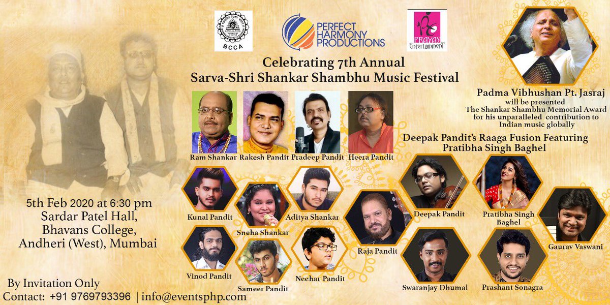 Celebrating 7th Annual shri shankar Shambhu music festival 5th February 2020 🙏🙏 @ipratibhasingh @sameerpandit18 @NeeharPandit