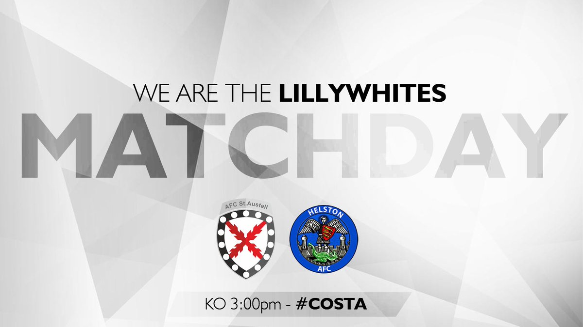 AFCSTAUSTELL's tweet photo. β½οΈβ½οΈβ½οΈ Match Day β½οΈβ½οΈβ½οΈ. This afternoon we welcome @HelstonAFC to Poltair Park for a top of the table clash. KO 3:00pm subject to a pitch inspection this morning. We will keep everyone updated. #costa #lillywhites https://t.co/VFIhpsXopC
