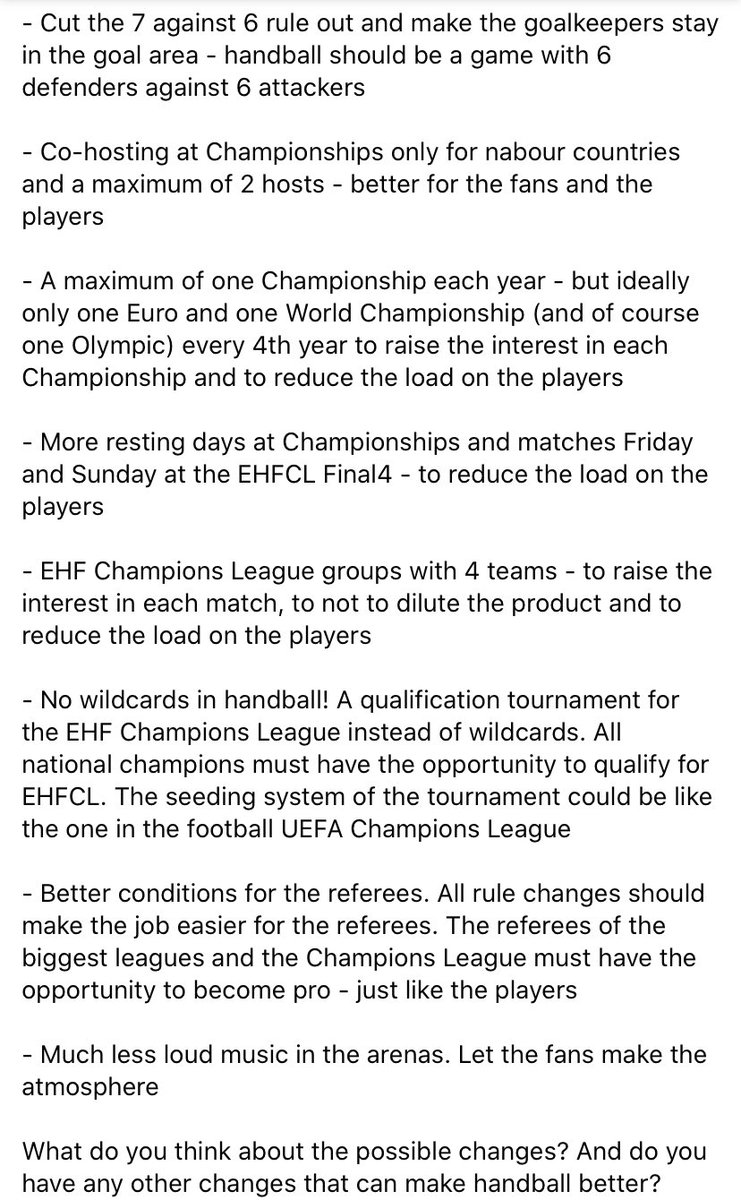 The first Championship and the first month of the new decade are over. It’s time to look at the future of handball. I have some wishes - all of them only for the love and development of the great handball sport.

What do you think about the possible changes?
#handball