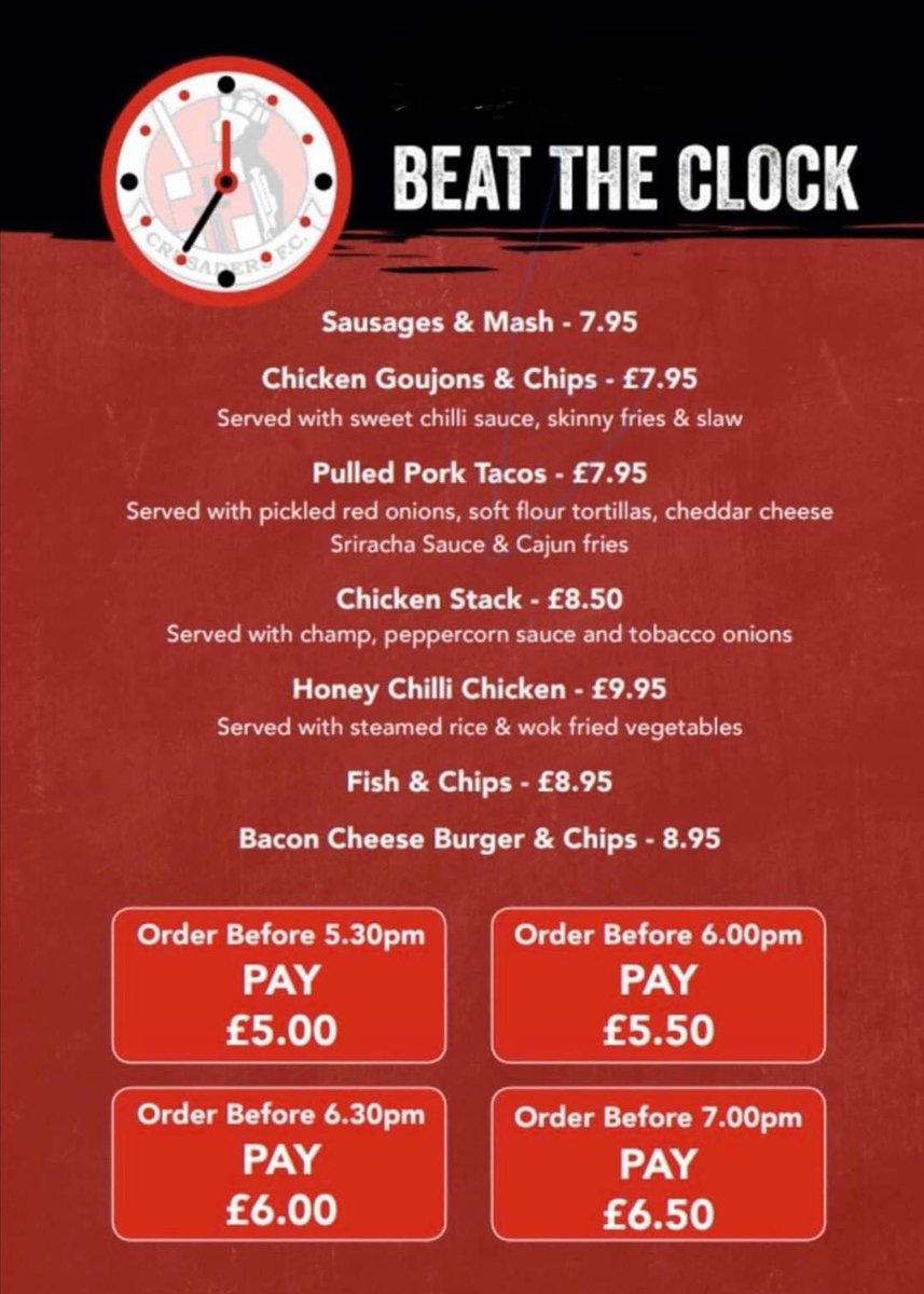 DundalkFC's tweet photo. 🎟 @CrusadersFC have announced ticket prices for our friendly at Seaview on Monday, February 3rd at 7.30pm.
Adult £5
Concessions £3
#DundalkFC fans are also invited to make use of the club’s 'Beat The Clock' Menu which runs in Harry D's Bar from 5pm to 7.30pm.
#DFCPreSeason https://t.co/7ejEzTMgkZ