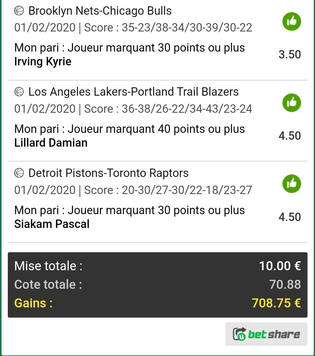 JDEMPIREOFF's tweet photo. La nuit parfaite en #NBA pour ma part 😍! J'me suis régaler surtout sur la cote à 70 😳 et si vous avez suivi un peu mes avis vous avez également encaisser 🙏 Vivement le #AllStarTips ❤! Merci @UnibetFrance et @WinamaxSport 👌🏻 #TeamParieur https://t.co/5r6ksu9IU7