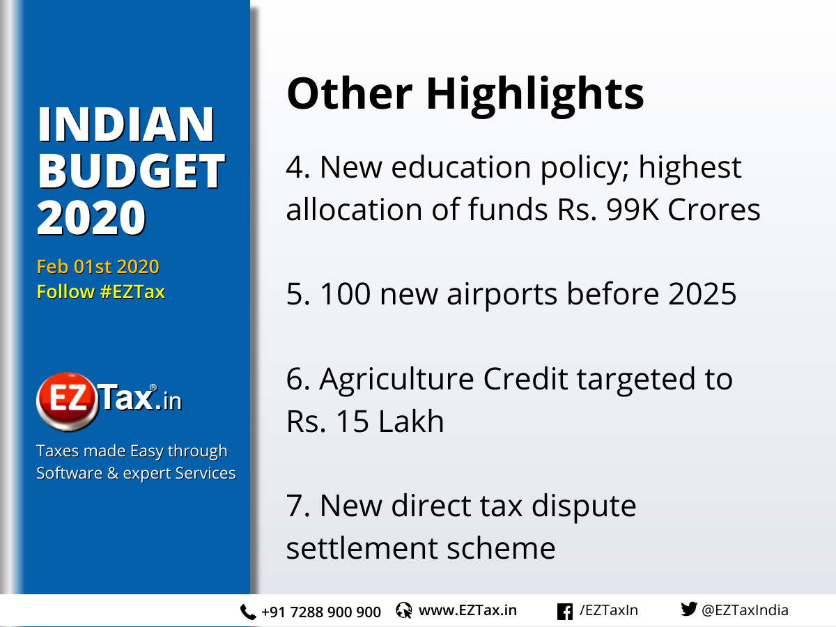 Few Other #Highlights from Budget 2020.

Higher Education, airports, agriculture, tax disputes

@budget2020
#LIC #budget #agriculture #eztax #money #economy #BudgetSession2020 #taxes #corporate #airports 