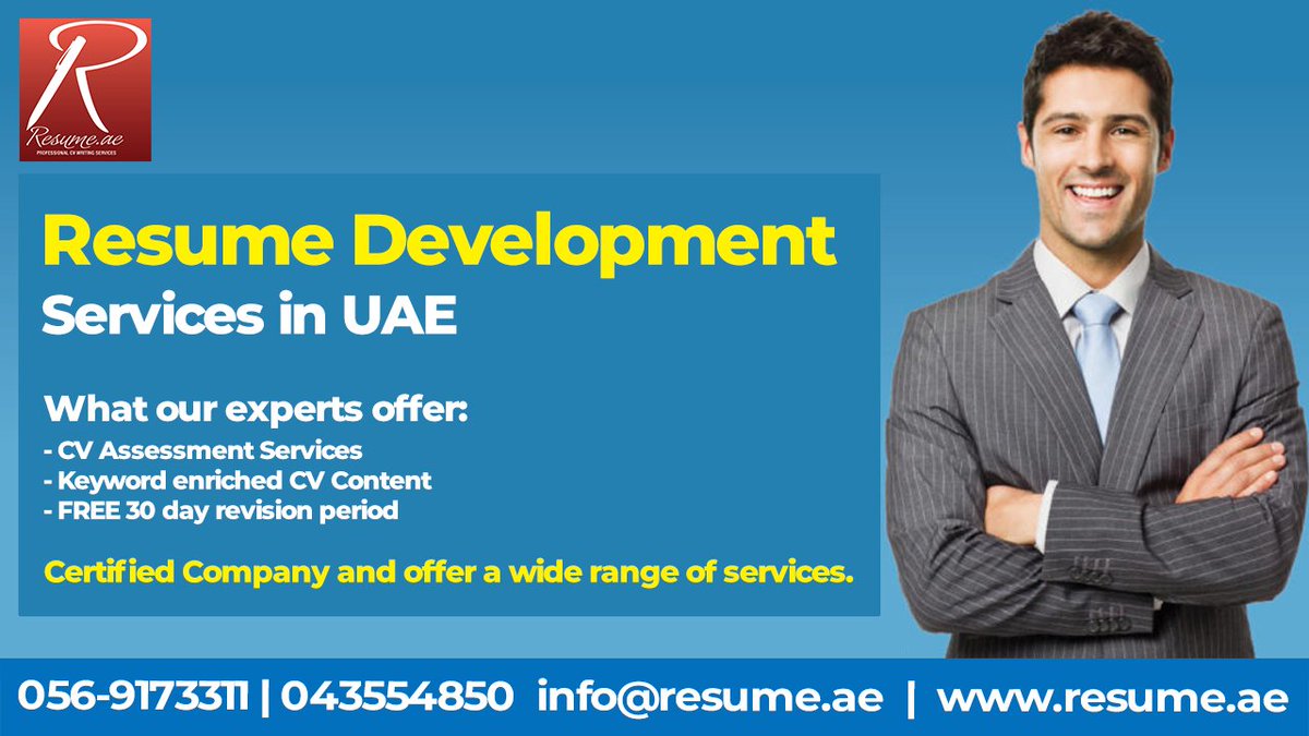 resumeae's tweet image. Professional Resume Development Services in Dubai | 043554850
resume.ae (056-9173311)
#cvdevelopment #resumedevelopment #professionalcvwriting #cvcreation #cvmaking #expertcvdevelopment #bestcvwriting #customercarecv #salescv #bestexecutivecvwriting #executivecvuae