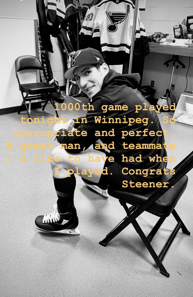 Darren R Pang (@panger40) on Twitter photo This one will be special. 1000 GP. Because of the person he is. And the player he became. St. Louis has been lucky to have you Steener. <a href="/StLouisBlues/">St. Louis Blues</a> <a href="/FSMidwest/">Bally Sports Midwest</a> <a href="/NHLJets/">Winnipeg Jets</a> This one will be special. 1000 GP. Because of the person he is. And the player he became. St. Louis has been lucky to have you Steener. <a href="/StLouisBlues/">St. Louis Blues</a> <a href="/FSMidwest/">Bally Sports Midwest</a> <a href="/NHLJets/">Winnipeg Jets</a>