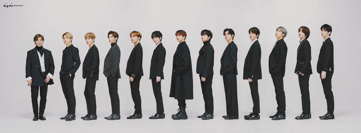 ในรูปคือเรียงความสูงกันนะ แต่พอไปหาข้อมูลความสูงมาก็คือสลับกันอะ😂

(จากซ้ายไปขวา)
-JM 173
-SG 174
-แทฮยอน 177
-JH 177
-บอมกยู 179
-JK 178
-TH 178
-ยอนจุน 182
-J 179
-RM 181
-หนิงไค 183
-ซูบิน 185