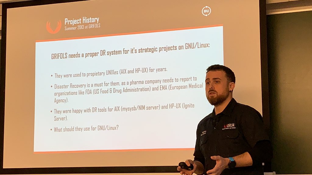 #FOSDEM2020 Didac kicked off the backup and recovery devroom talk with the DLRM project