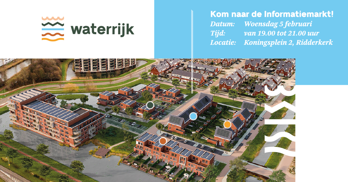 Huizenzoekers opgelet! Woensdag 5 feb. van 19.00 - 21.00 uur start de informatiemarkt voor de 37 #nieuwbouw #woningen van project #Waterrijk #Ridderkerk. U krijgt een sneakpreview van de woningen en actuele richtprijzen. waterrijkridderkerk.nl <a href="/RidderHuizen/">Ridder Huizen</a> #Atriummakelaardij