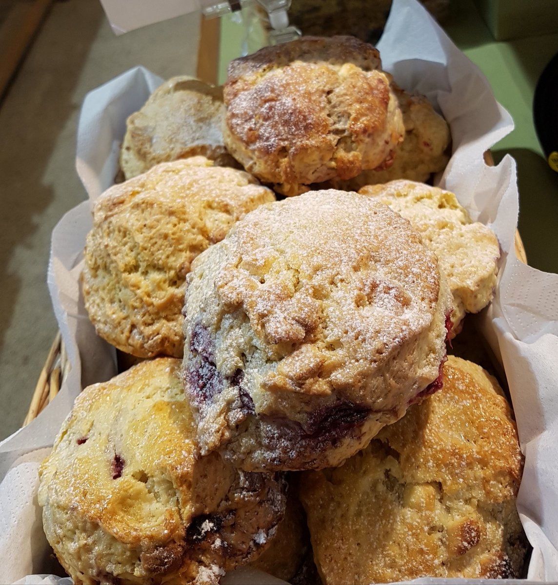 Raspberry &amp; White Chocolate Scones just out of the oven! #scone #SaturdayMorning #farmshop #shoplocal #nomnom