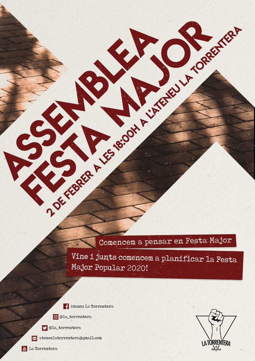 la_torrentera's tweet photo. Recuperem imatges i sensacions de la Festa Major Popular de l'any passat 😍 

Que torni a ser possible depèn de tots i totes 👉 Vine a l'ASSEMBLEA de FESTA MAJOR i comencem a construir la FMP 2020!

📅 Diumenge 2 de febrer
🕚 18 h 
📌 Ateneu La Torrentera (Plaça de la Vila) https://t.co/irBl9nFUqf