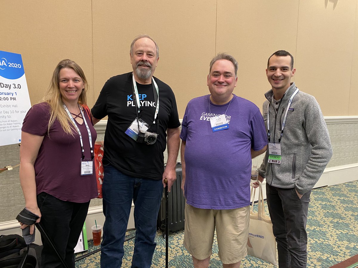 My heroes! Mark from Logitech who designed the adaptive gaming kit, Bryce from Microsoft who designed the Xbox Adaptive Controller, and Chris my OTD student who co-founded Inclusive Gaming Partners with me. #ATIA20 #ATmakerday #inclusivegamer #WUOT